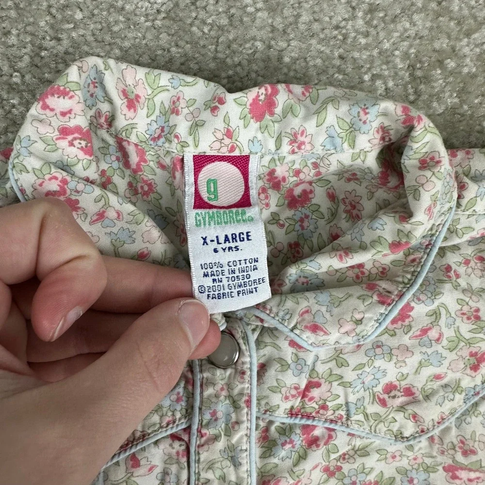 Gymboree Vintage 2001 Girls XL 6 Floral Western Snap Cotton Shirt Cap Sleeve Top